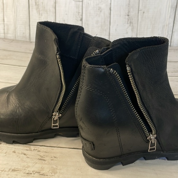 Sorel Black Leather Joan of Artic Wedge Bootie - Picture 12 of 13